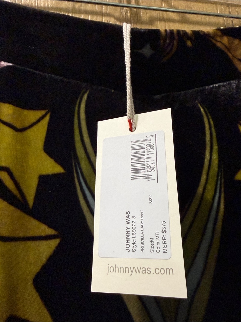 JOHNNY WAS PRISCILLA EASY PANT Floral Wide-Leg Velvet Pants - Picture 5 of 8